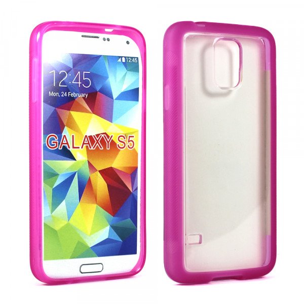 Wholesale Samsung Galaxy S5 SM-G900 Gummy Hybrid Case (HotPink Clear)